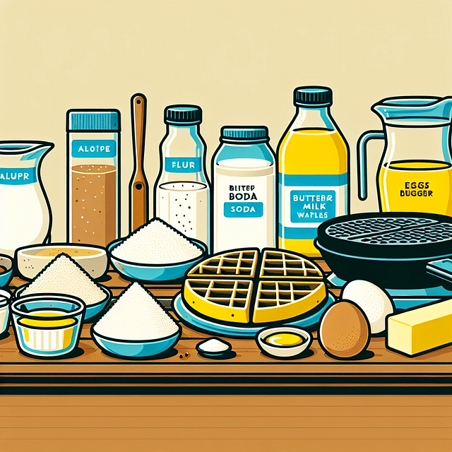 Ingredients for Southern-style waffles on a kitchen counter