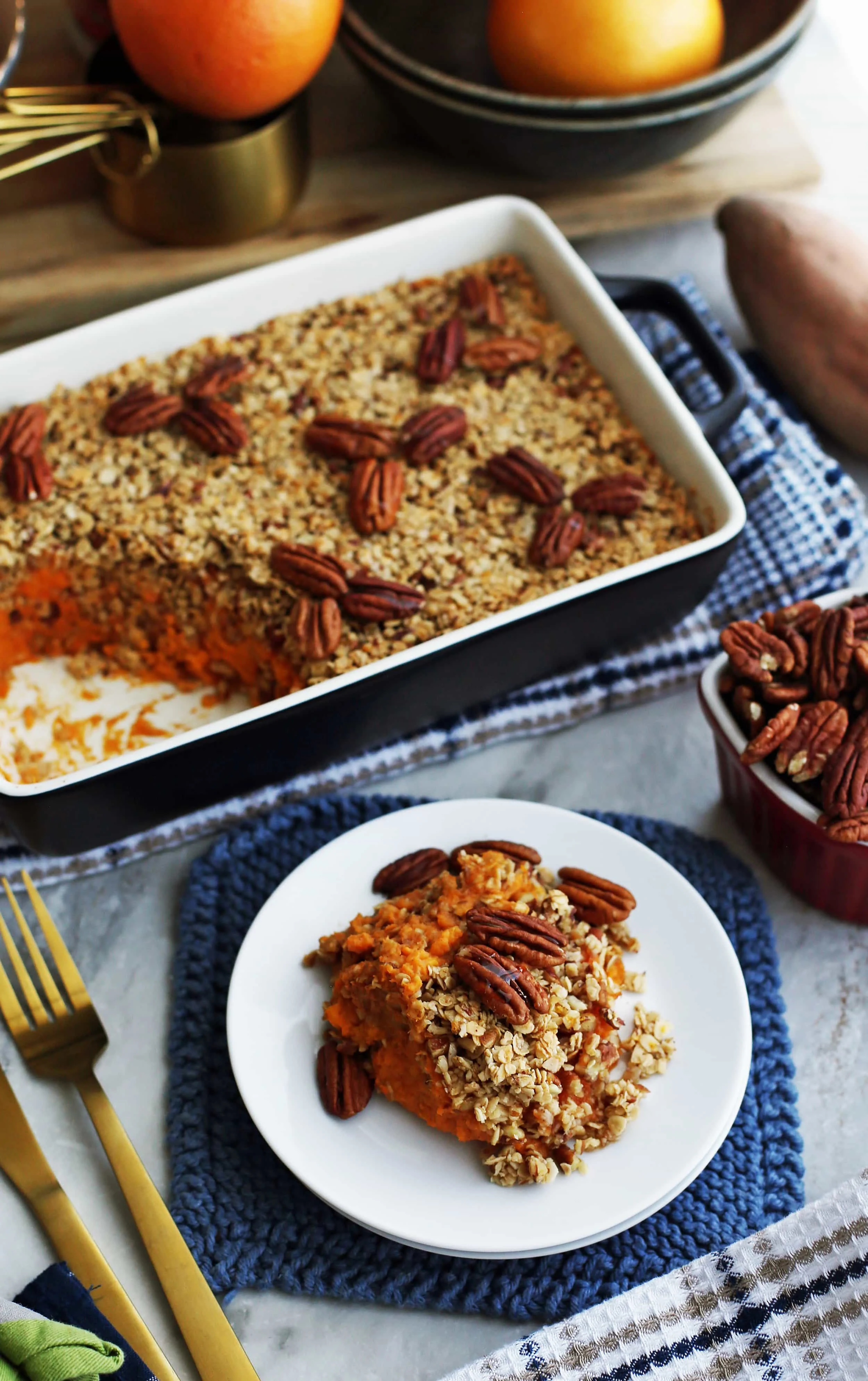 sweet potato casserole with pecan oat topping