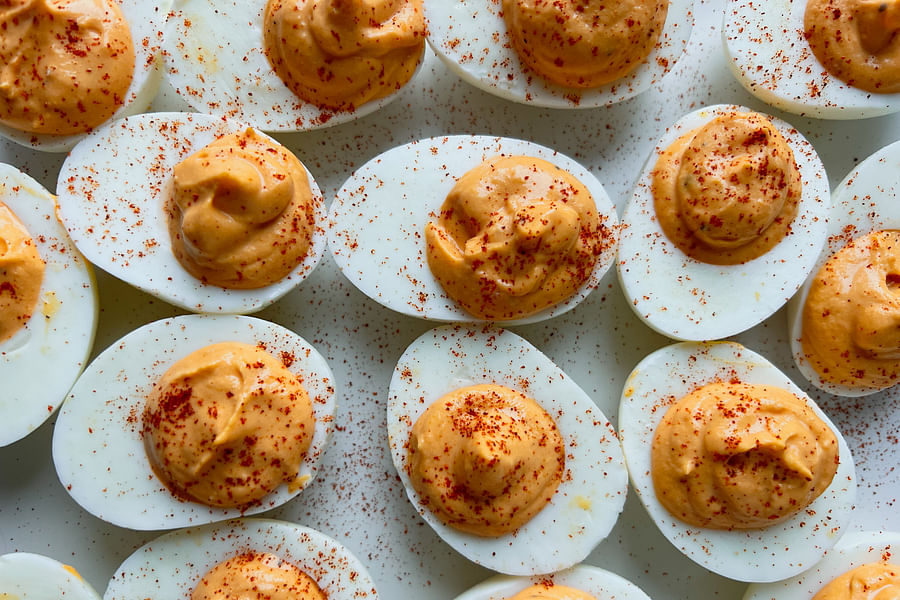Pork Rind Topped Deviled Eggs