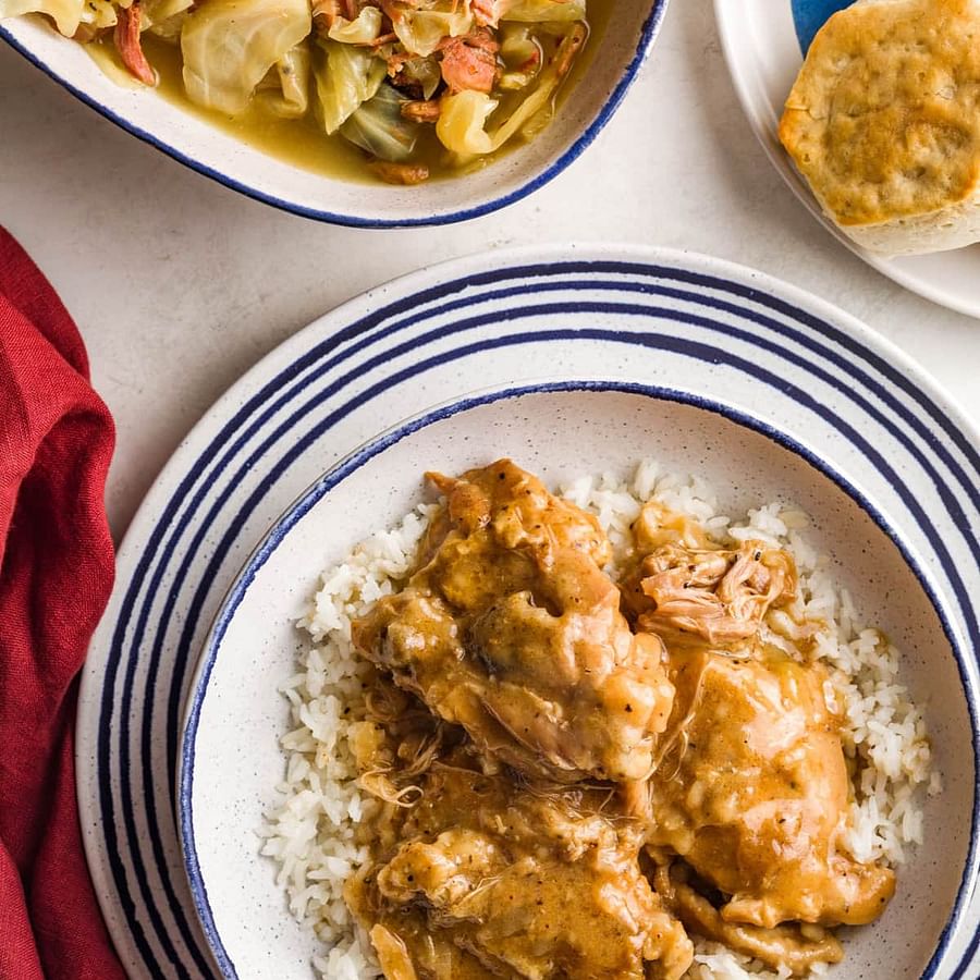 Traditional Southern Chicken and Rice served in a classic dish