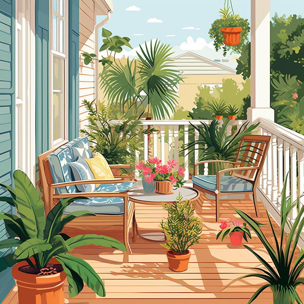 A Southern style patio adorned with a variety of plants