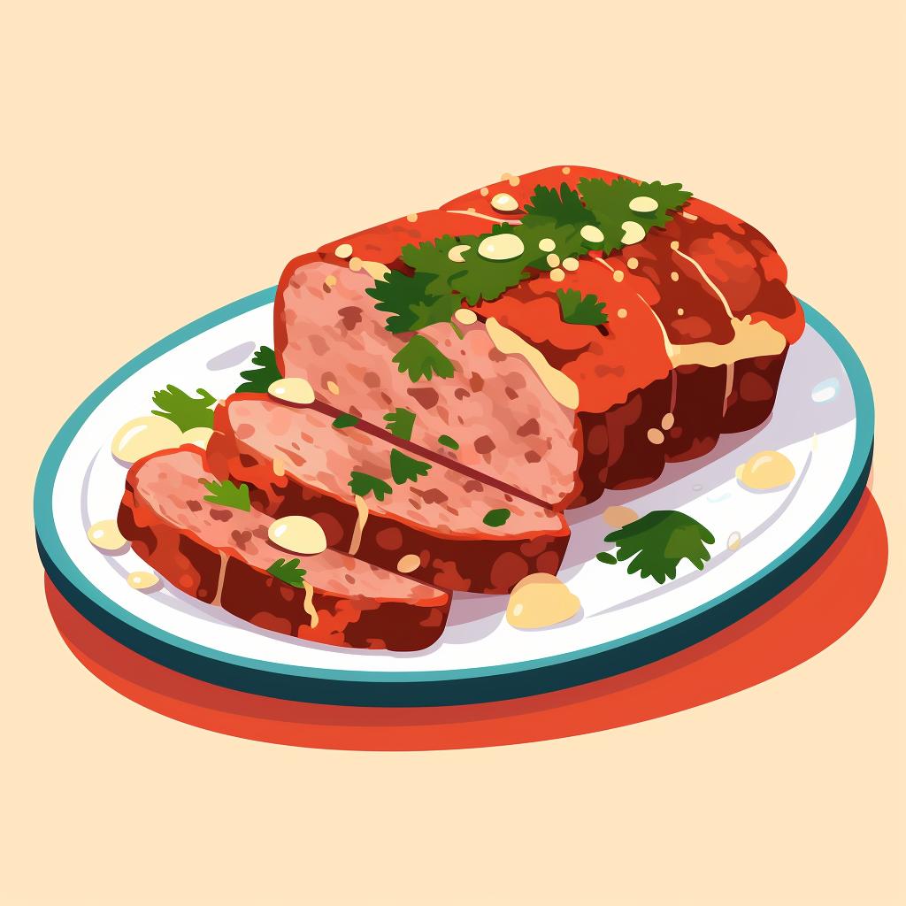 Sliced meatloaf on a serving platter