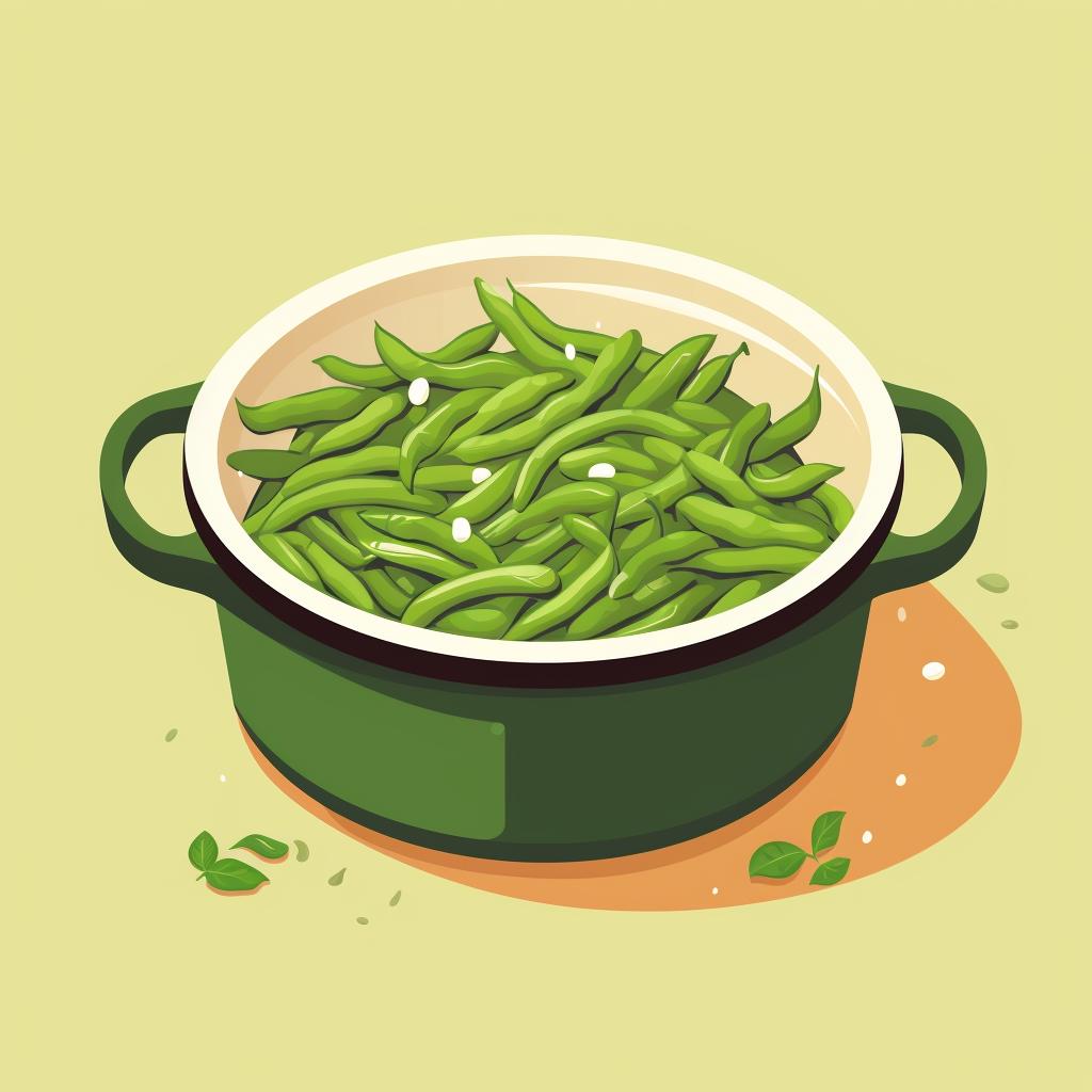 Green beans simmering in a covered pot